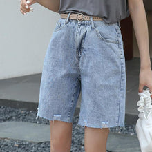 Load image into Gallery viewer, Streetwear Shorts Women Jeans Denim Knee Length Korean High Waisted Shorts Women Fitness Summer Mom Jeans Half Long Shorts
