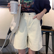Load image into Gallery viewer, Streetwear Summer Women Denim Shorts Knee Length High Waist Wide Leg Shorts Jeans Blue White Short Femme Loose Half Long
