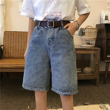 Load image into Gallery viewer, Streetwear Summer Women Denim Shorts Knee Length High Waist Wide Leg Shorts Jeans Blue White Short Femme Loose Half Long
