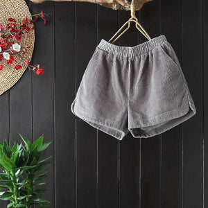 Loose Elastic High Waist Shorts Women Casual Autumn Winter Corduroy Shorts Pocket Short Mujer Trousers Women Black Shorts C5170