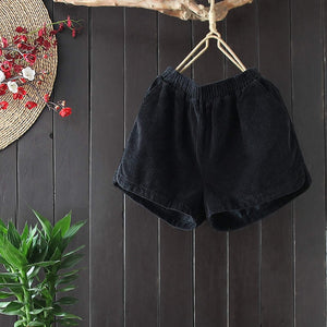 Loose Elastic High Waist Shorts Women Casual Autumn Winter Corduroy Shorts Pocket Short Mujer Trousers Women Black Shorts C5170