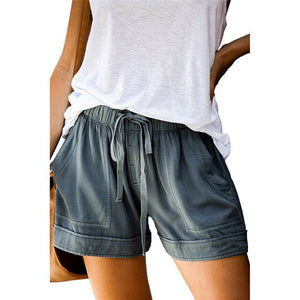 Summer Women Solid high Wasit Casual Shorts Fashion Lady Street Shopping Straight Pockets Short Trousers Bottoms