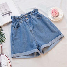 Load image into Gallery viewer, Plus Size Summer Black Women&#39;s Denim Shorts Large Size 5Xl Harem Ruffle White High Waisted Shorts Elastic Waist Jeans for Women
