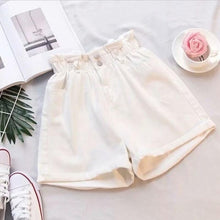 Load image into Gallery viewer, Plus Size Summer Black Women&#39;s Denim Shorts Large Size 5Xl Harem Ruffle White High Waisted Shorts Elastic Waist Jeans for Women
