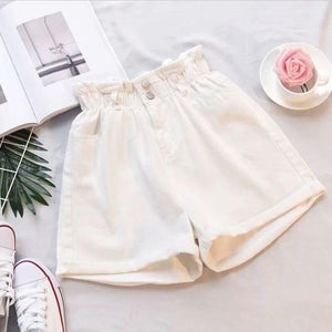 Plus Size Summer Black Women's Denim Shorts Large Size 5Xl Harem Ruffle White High Waisted Shorts Elastic Waist Jeans for Women