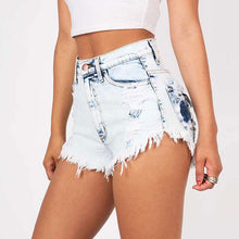Load image into Gallery viewer, High Waist Denim Shorts For Women Ripped Hole Jeans Shorts Summer Moto Biker Shorts Punk Bleach Short Jeans Harajuku Streetwear
