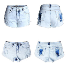 Load image into Gallery viewer, High Waist Denim Shorts For Women Ripped Hole Jeans Shorts Summer Moto Biker Shorts Punk Bleach Short Jeans Harajuku Streetwear
