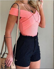 Load image into Gallery viewer, Women Summer High Waist Shorts Ladies Beading Frill Hem Casual Shorts Pantalones Cortos De Mujer 2020
