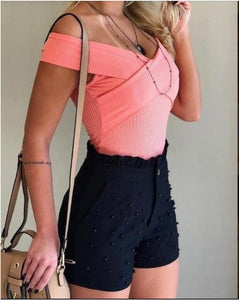 Women Summer High Waist Shorts Ladies Beading Frill Hem Casual Shorts Pantalones Cortos De Mujer 2020