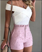 Load image into Gallery viewer, Women Summer High Waist Shorts Ladies Beading Frill Hem Casual Shorts Pantalones Cortos De Mujer 2020
