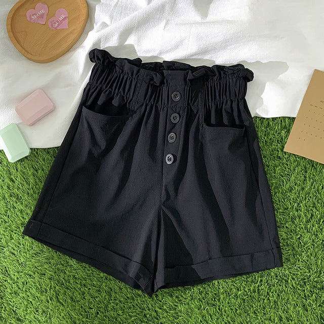 LXS22 Summer loose high waist casual wide legs were thin and versatile tide flower bud shorts