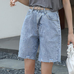 Streetwear Shorts Women Jeans Denim Knee Length Korean High Waisted Shorts Women Fitness Summer Mom Jeans Half Long Shorts