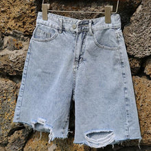 Load image into Gallery viewer, Streetwear Shorts Women Jeans Denim Knee Length Korean High Waisted Shorts Women Fitness Summer Mom Jeans Half Long Shorts
