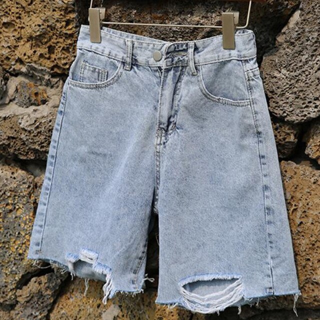 Streetwear Shorts Women Jeans Denim Knee Length Korean High Waisted Shorts Women Fitness Summer Mom Jeans Half Long Shorts