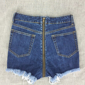 Women Summer Sexy Zipper In Back High Waist Denim Shorts Casual Tassel Wide Leg Short Jeans Mini Shredded Old Women's Shorts
