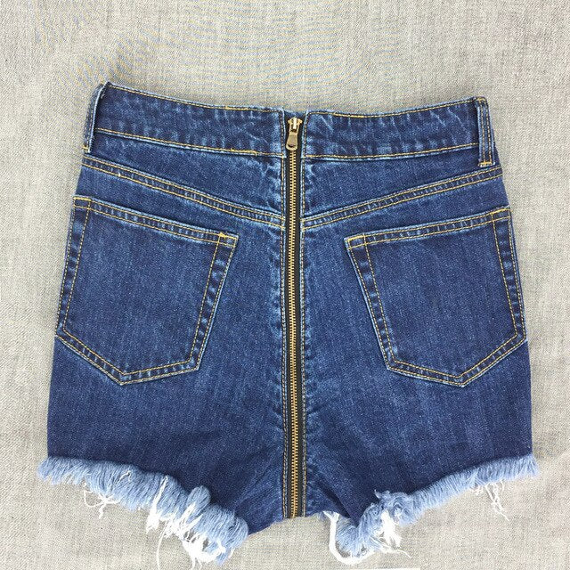 Women Summer Sexy Zipper In Back High Waist Denim Shorts Casual Tassel Wide Leg Short Jeans Mini Shredded Old Women's Shorts